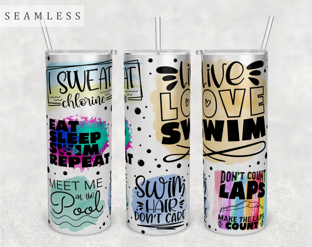 Swimming Quotes Tumbler Wrap, 20 Oz Skinny Tumbler Sublimation Design, Seamless Swimming Sayings Tumbler PNG Sublimation HappyDesignStudio 