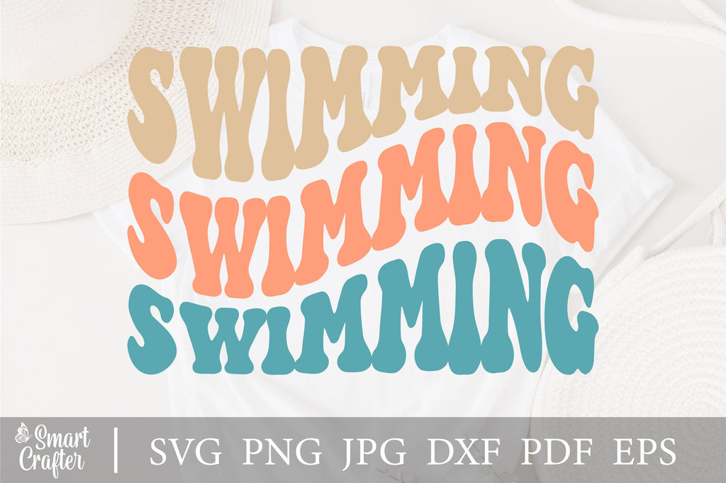 Swimming Svg, Swimming vibes Svg, Png Groovy Wavy Text Stacked Retro ...