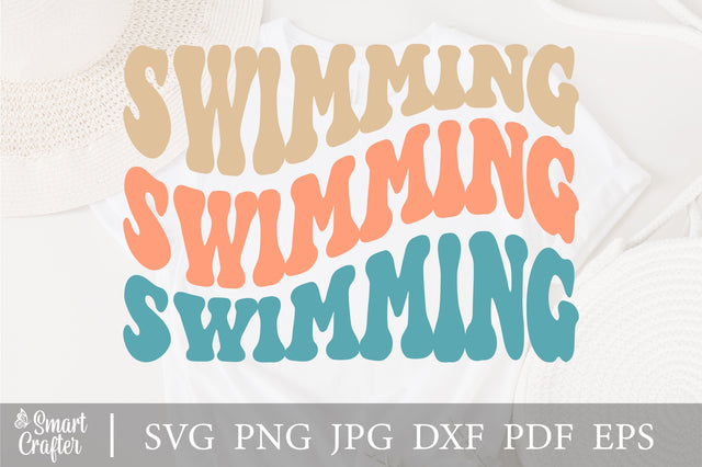 Swimming Svg, Swimming vibes Svg, Png Groovy Wavy Text Stacked Retro Vintage Wavey Trendy. SVG Fauz 