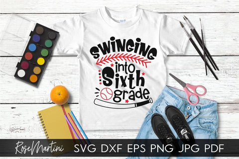 Swinging Into Sixth Grade SVG file for cutting machines - Cricut Silhouette, Sublimation Design SVG Back To School cutting file SVG RoseMartiniDesigns 