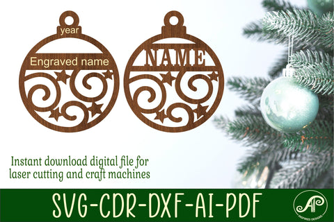 Swirl and star Christmas Ornament SVG laser cut SVG APInspireddesigns 