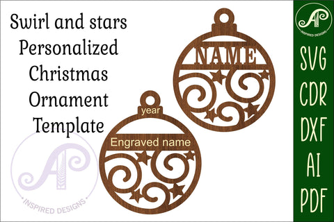 Swirl and star Christmas Ornament SVG laser cut SVG APInspireddesigns 
