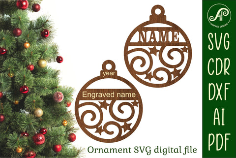 Swirl and star Christmas Ornament SVG laser cut SVG APInspireddesigns 