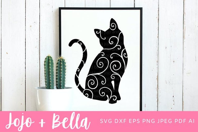 Swirl Cat SVG - Svg, Dxf, Eps, Jpeg, Png, Ai, Pdf, Cut File - Cat svg - Cat svg file - Swirl svg - flourish svg - Swirl svg file for Cricut SVG Jojo&Bella 