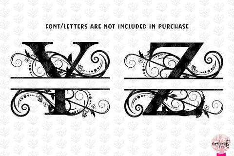 Swirl Floral Split Monogram - Alphabets A to Z - EPS SVG DXF JPG PNG SVG CoralCutsSVG 