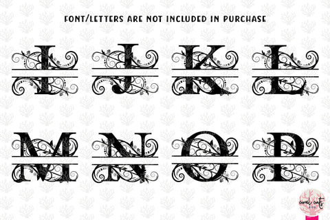 Swirl Floral Split Monogram - Alphabets A to Z - EPS SVG DXF JPG PNG SVG CoralCutsSVG 