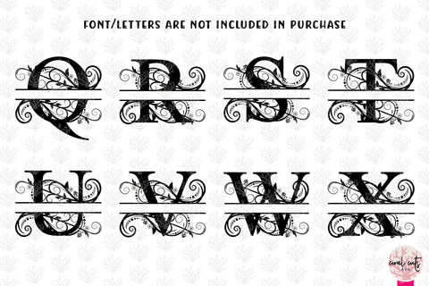 Swirl Floral Split Monogram - Alphabets A to Z - EPS SVG DXF JPG PNG SVG CoralCutsSVG 
