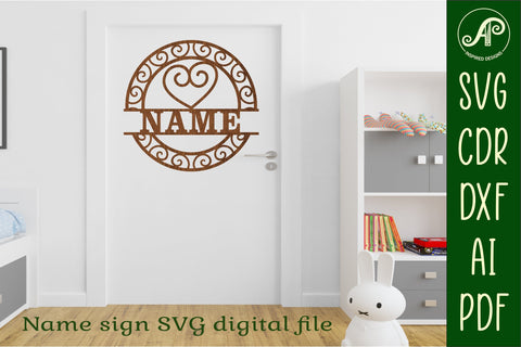 Swirl heart name sign svg laser cut template SVG APInspireddesigns 