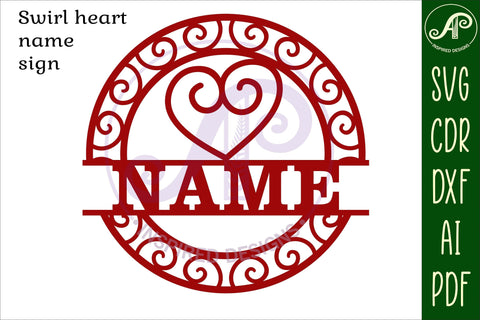 Swirl heart name sign svg laser cut template SVG APInspireddesigns 