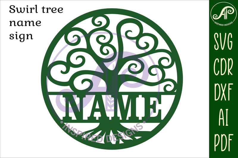 Swirl tree name sign svg laser cut template - So Fontsy