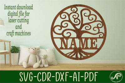 Swirl tree name sign svg laser cut template SVG APInspireddesigns 