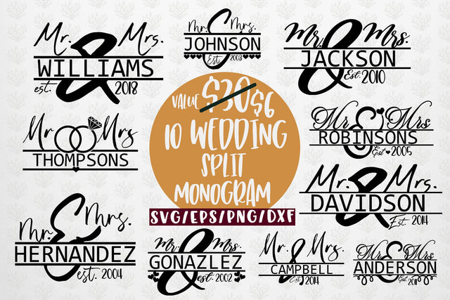 Swirl Wedding Split Monogram Bundles EPS SVG DXF JPG PNG SVG CoralCutsSVG 