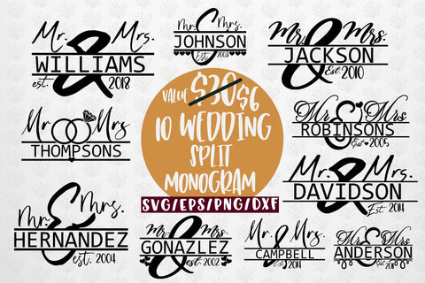 Swirl Wedding Split Monogram Bundles EPS SVG DXF JPG PNG SVG CoralCutsSVG 