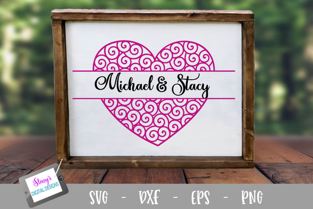 Swirly Heart Split Monogram SVG SVG Stacy's Digital Designs 