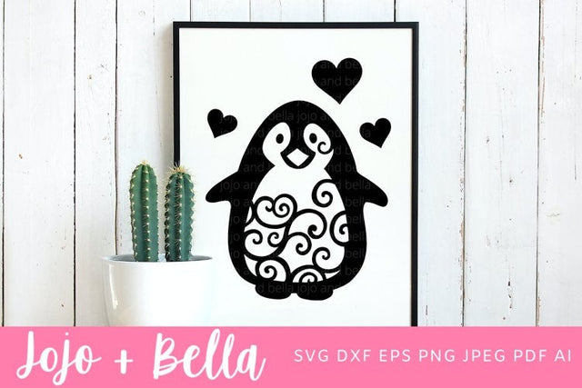 Swirly Penguin SVG, Cute Penguin svg, Penguin Svg, Valentines SVG, Valentines Penguin Svg, Valentine Penguin Svg, Cute valentines svg SVG Jojo&Bella 