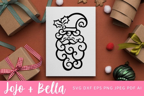 Swirly Santa Svg, Santa Claus Svg, Christmas Svg, Christmas Card Svg, Christmas Gift png, Christmas Sign DXF, Christmas Svgs, Christmas Ornament SVG SVG Jojo&Bella 
