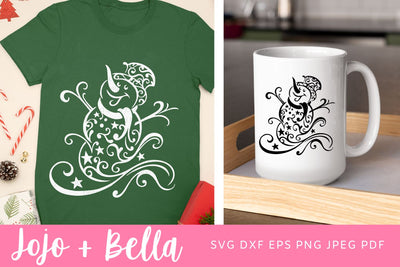 Swirly Snowman Svg, Snowman SVG, Snowman Flourish SVG, Snowman Shirt Svg, Pretty Snowman SVG, Svg files for Cricut, Silhouette, Sublimation SVG Jojo&Bella 