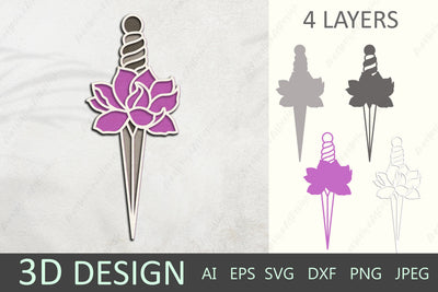 Sword 3d layered paper cut, Flower dagger 3d, Floral sword svg SVG AnastasiyaArtDesign 