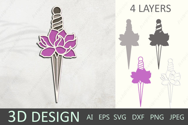 Sword 3d layered paper cut, Flower dagger 3d, Floral sword svg SVG AnastasiyaArtDesign 