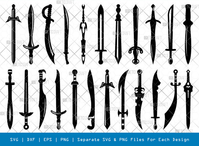 Sword SVG, Dagger Silhouette, Knife Svg, Weapon Svg, Cutlass Svg, Fighting Svg, Long Sword Svg, Blades Svg, Warrior Svg, Sword Bundle SVG ETC Craft 