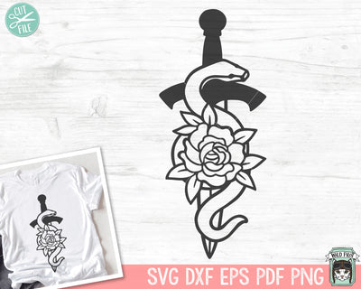 Sword SVG, Flower Snake SVG, Snake Cut File, Sword Clipart, Floral Snake svg, Tattoo svg, Animal svg, Reptile svg, Tattoo Clipart SVG Wild Pilot 