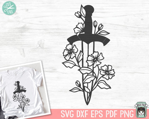 Sword svg, Flower Sword svg file, Floral Sword cut file, Knife clip art, Tattoo Svg file, Weapon svg, Dagger svg, sword vector, goth SVG Wild Pilot 