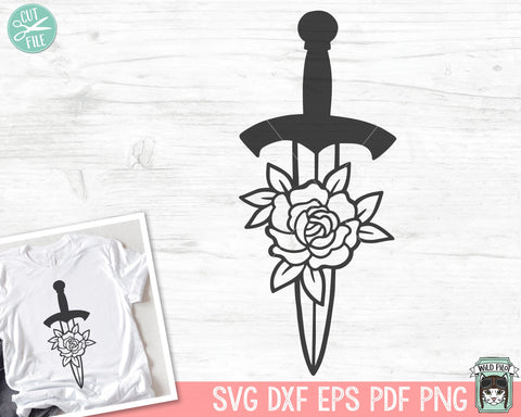 Sword svg, Flower Sword svg file, Floral Sword cut file, Knife clip art, Tattoo Svg file, Weapon svg, Dagger svg, sword vector, goth SVG Wild Pilot 