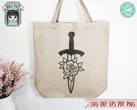 Sword svg, Flower Sword svg file, Floral Sword cut file, Knife clip art, Tattoo Svg file, Weapon svg, Dagger svg, sword vector, goth SVG Wild Pilot 