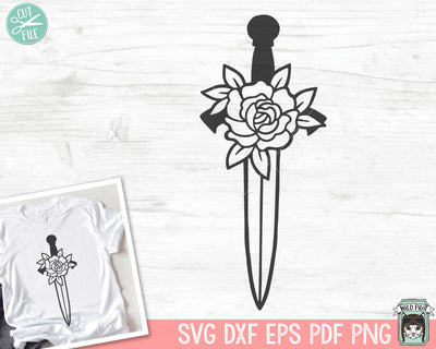 Sword svg, Flower Sword svg file, Floral Sword cut file, Knife clip art, Tattoo Svg file, Weapon svg, Dagger svg, sword vector, goth SVG Wild Pilot 