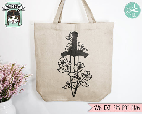 Sword svg, Flower Sword svg file, Floral Sword cut file, Knife clip art, Tattoo Svg file, Weapon svg, Dagger svg, sword vector, goth SVG Wild Pilot 