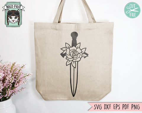 Sword svg, Flower Sword svg file, Floral Sword cut file, Knife clip art, Tattoo Svg file, Weapon svg, Dagger svg, sword vector, goth SVG Wild Pilot 