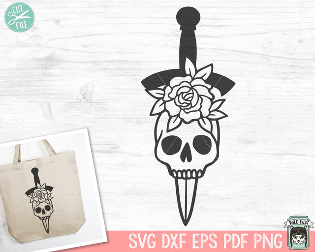 Sword SVG, Flower Sword SVG, Floral Sword SVG, Skull Sword svg, Tattoo Svg, Halloween svg, Weapon svg, Dagger svg, Knife svg, Goth svg SVG Wild Pilot 