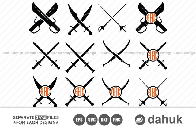 Swords Monogram svg, Swords Logo, Sword sabers, svg Swords Monogram,Swords, svg files, swords cricut, cut file for silhouette SVG dahukdesign 