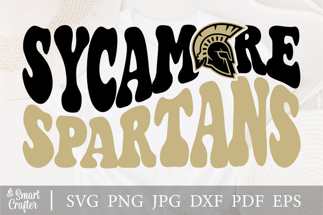 Sycamore Spartans svg, wavy style svg, EPS PNG Cricut Instant Download SVG Fauz 