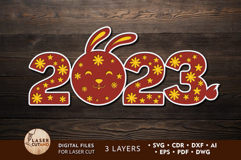 SYMBOL 2023 Laser Cut RABBIT New Year, Christmas Ornaments, Multilayer Cut Files for Laser Cut Wood or Cricut, Paper Craft, Sign SVG, 3D Designs SVG LaserCutano 