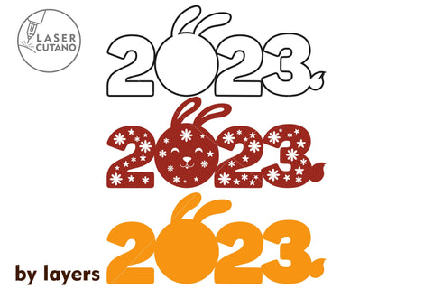 SYMBOL 2023 Laser Cut RABBIT New Year, Christmas Ornaments, Multilayer Cut Files for Laser Cut Wood or Cricut, Paper Craft, Sign SVG, 3D Designs SVG LaserCutano 