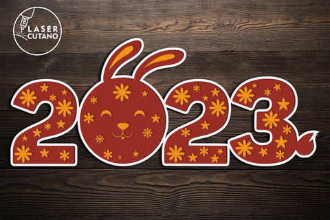 SYMBOL 2023 Laser Cut RABBIT New Year, Christmas Ornaments, Multilayer Cut Files for Laser Cut Wood or Cricut, Paper Craft, Sign SVG, 3D Designs SVG LaserCutano 