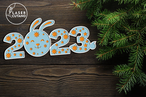 SYMBOL 2023 Laser Cut RABBIT New Year, Christmas Ornaments, Multilayer Cut Files for Laser Cut Wood or Cricut, Paper Craft, Sign SVG, 3D Designs SVG LaserCutano 