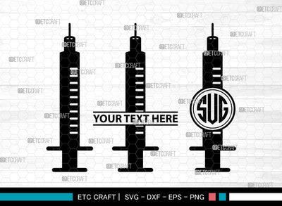 Syringe Icons Monogram, Syringe Svg, Vaccination Svg, Syringes, Hypodermic Syringe, Syringe Monogram, Icon Monogram, Svg Cut File, Dxf, Eps, Png, SVG ETC Craft 