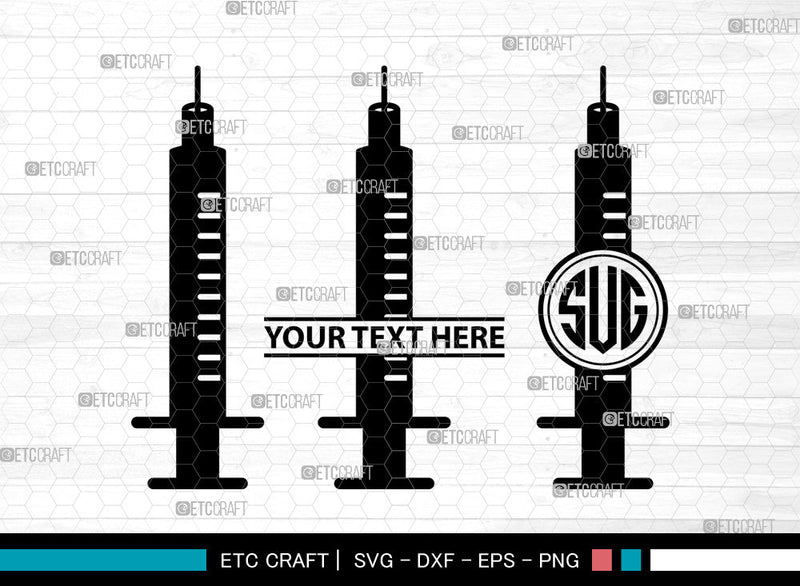 Syringe Icons Monogram, Syringe Svg, Vaccination Svg, Syringes, Hypodermic Syringe, Syringe Monogram, Icon Monogram, Svg Cut File, Dxf, Eps, Png, SVG ETC Craft 