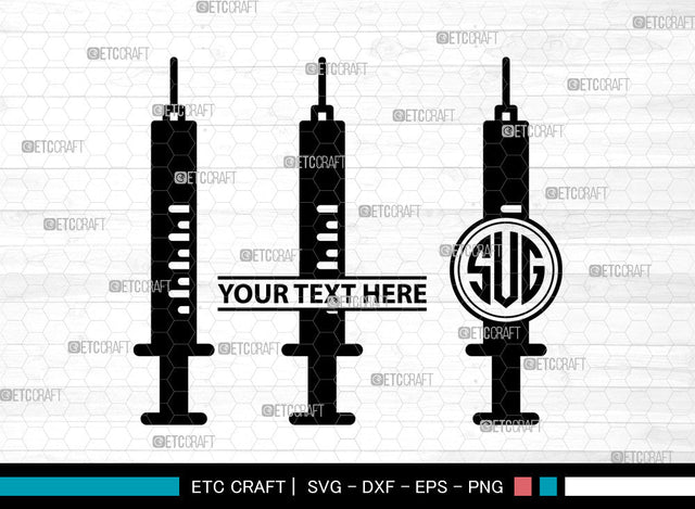 Syringe Icons Monogram, Syringe Svg, Vaccination Svg, Syringes, Hypodermic Syringe, Syringe Monogram, Icon Monogram, Svg Cut File, Dxf, Eps, Png, SVG ETC Craft 