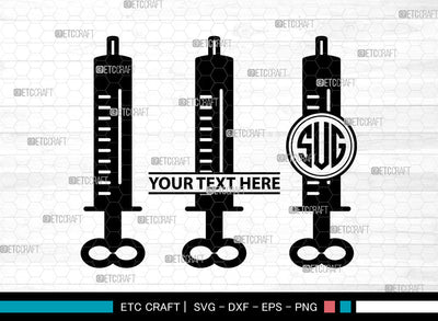 Syringe Icons Monogram, Syringe Svg, Vaccination Svg, Syringes, Hypodermic Syringe, Syringe Monogram, Icon Monogram, Svg Cut File, Dxf, Eps, Png, SVG ETC Craft 