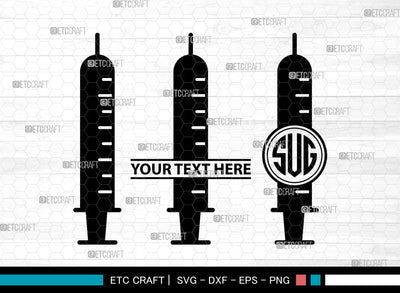 Syringe Icons Monogram, Syringe Svg, Vaccination Svg, Syringes, Hypodermic Syringe, Syringe Monogram, Icon Monogram, Svg Cut File, Dxf, Eps, Png, SVG ETC Craft 