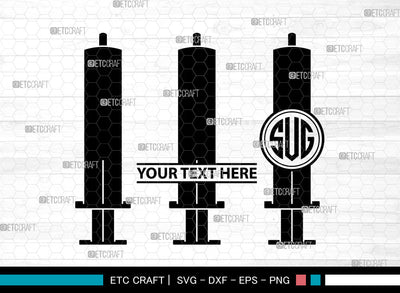 Syringe Icons Monogram, Syringe Svg, Vaccination Svg, Syringes, Hypodermic Syringe, Syringe Monogram, Icon Monogram, Svg Cut File, Dxf, Eps, Png, SVG ETC Craft 