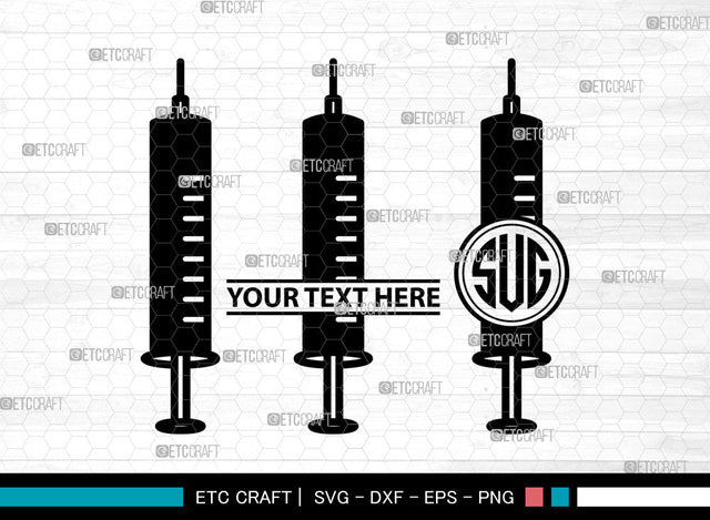Syringe Icons Monogram, Syringe Svg, Vaccination Svg, Syringes, Hypodermic Syringe, Syringe Monogram, Icon Monogram, Svg Cut File, Dxf, Eps, Png, SVG ETC Craft 