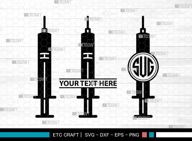 Syringe Icons Monogram, Syringe Svg, Vaccination Svg, Syringes, Hypodermic Syringe, Syringe Monogram, Icon Monogram, Svg Cut File, Dxf, Eps, Png, SVG ETC Craft 