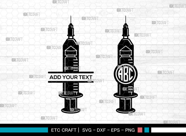 Syringe Monogram SVG, Vaccination Syringe Svg, Covid Vaccine Svg, Injection Svg, Medical Svg, Split Monogram Svg SVG ETC Craft 