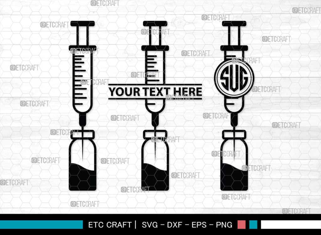 Monogram Injectable Pills Syringe Monogram, Syringe Silhouette, Syringe SVG, Injection Svg ...