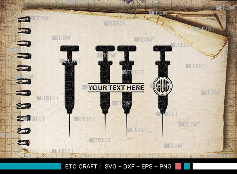 Monogram Injectable Pills Syringe Monogram, Syringe Silhouette, Syringe SVG, Injection Svg ...