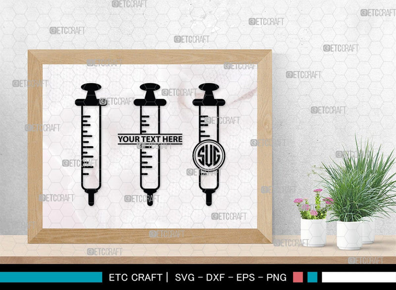 Monogram Injectable Pills Syringe Monogram, Syringe Silhouette, Syringe SVG, Injection Svg ...